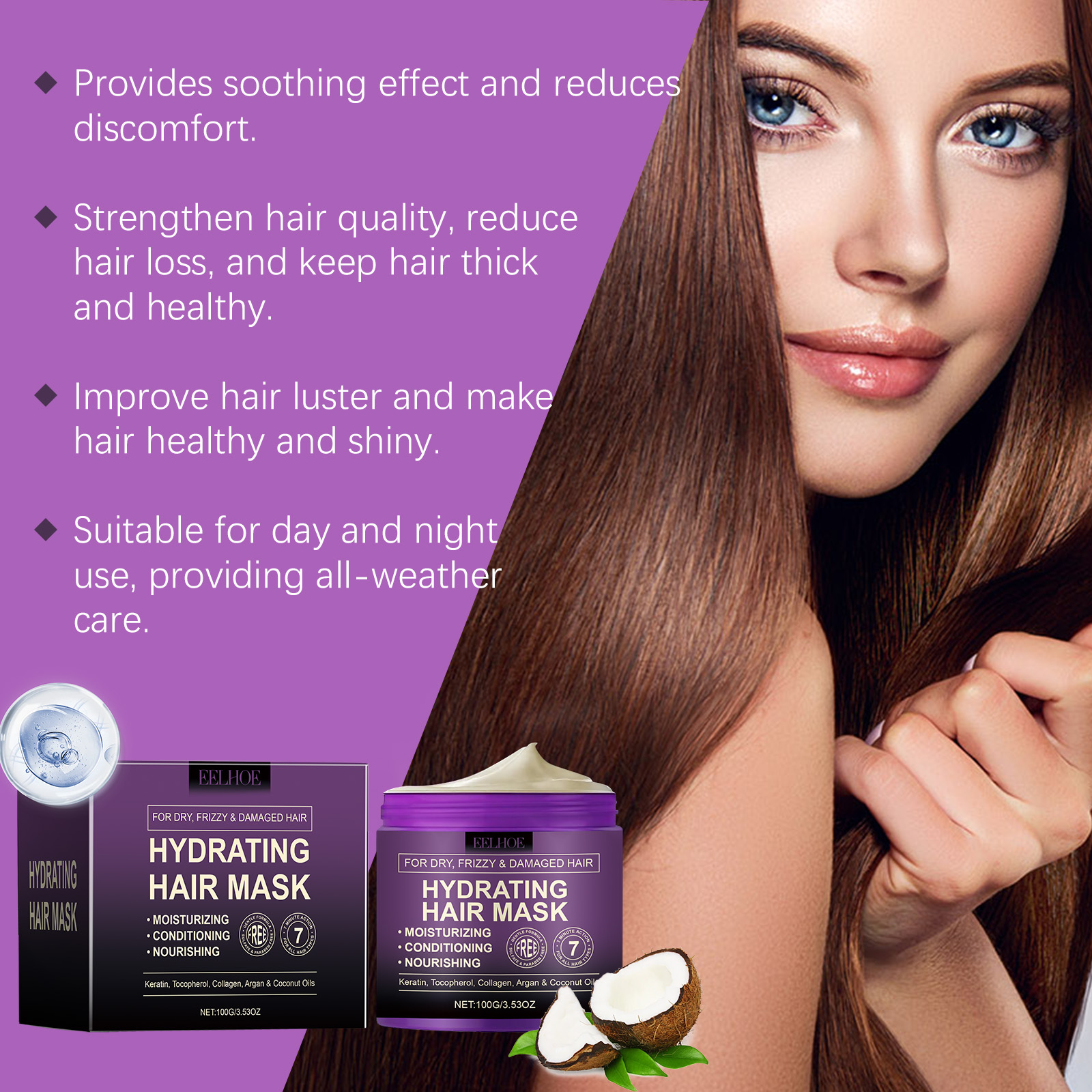 EELHOE Hair Masks & Treatments smooth volumizing hydrating 100g | Premium Hair Care - Image 3