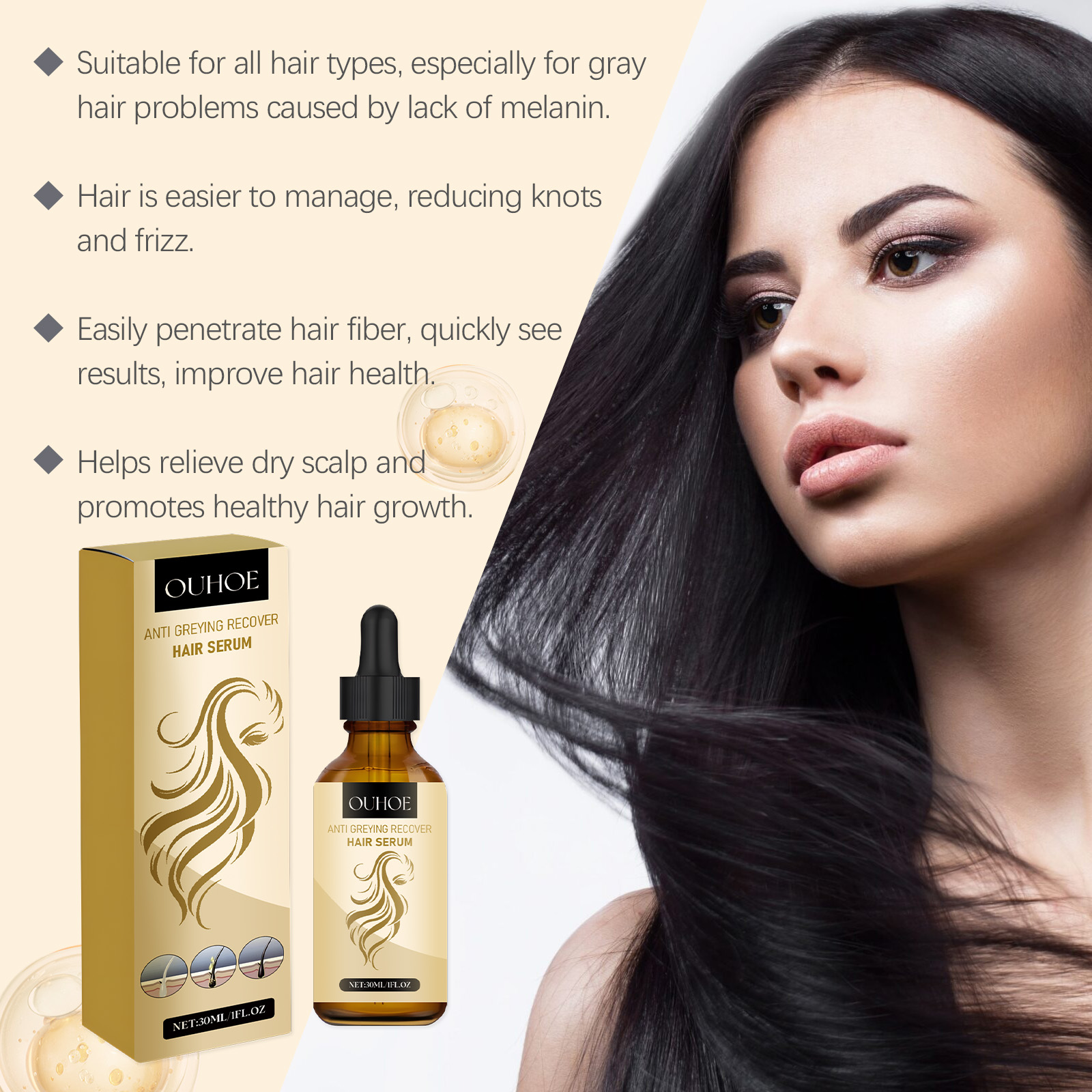 OUHOE Hair Serums & Essences hair treatment smooth hydrating 30ml/盒 | Premium Hair Care - Image 4