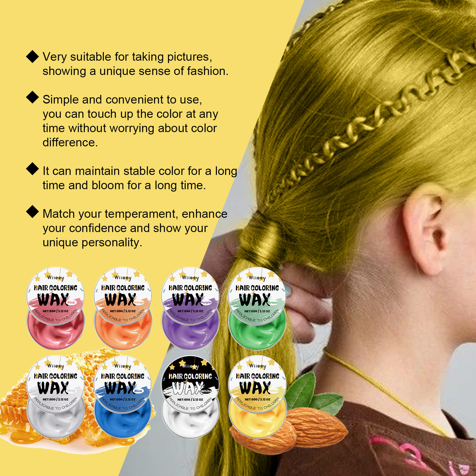 Wiieey Hair Coloring Products essence botanical gentle 60g(蓝色/白色/紫色/绿色/橙色/粉色/黄色/灰色) | Premium Hair Care - Image 10