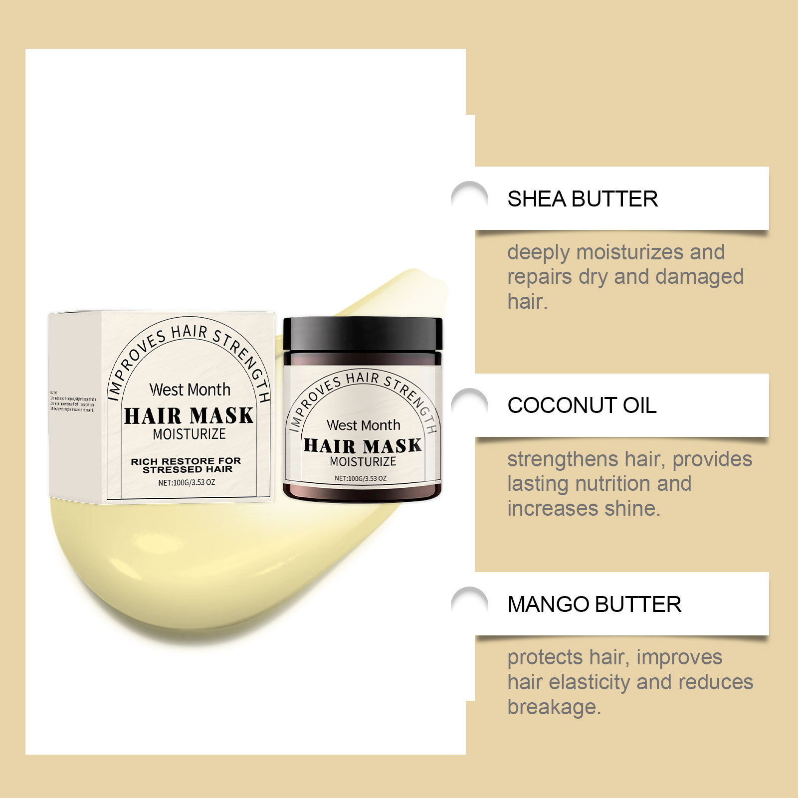West&Month Hair Masks & Treatments moisturizing hydrating repair 100g | Premium Hair Care - Image 4